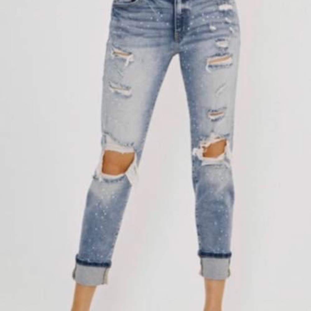Kancan Distressed Paint Splatter Jeans